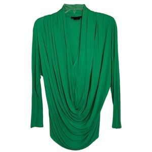 ALICE + OLIVIA Green Long Sleeve Drape Neck Base Layer Top
